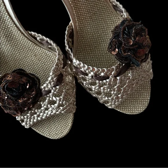 J. Vincent Cream Metallic Silver Woven Mule Heels – Size 8 - Picture 3 of 6